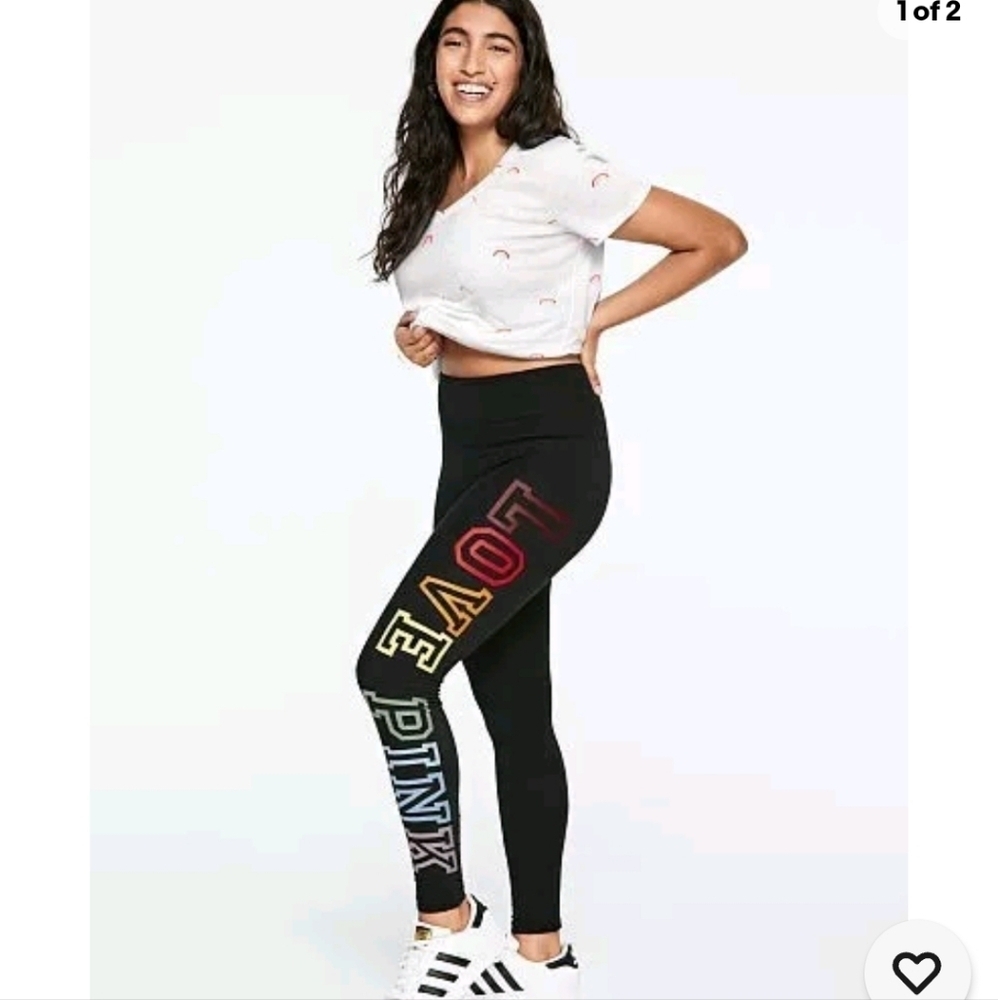 PINK Victoria's Secret Women's Black 'LOVE PINK Victoria's Secret' Logo Leggings